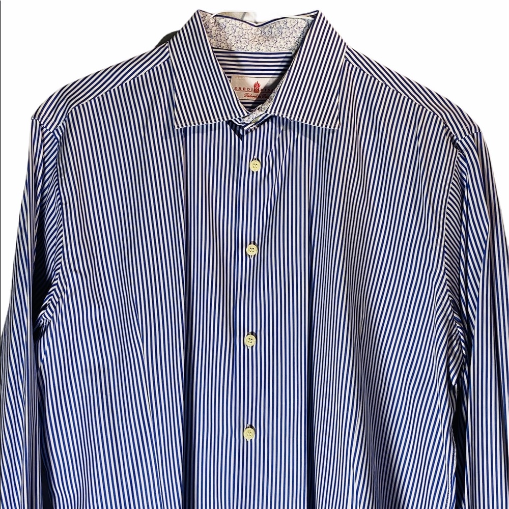 EREDI PISANO**Navy Striped Shirt Size 43 17” - Picture 2 of 7